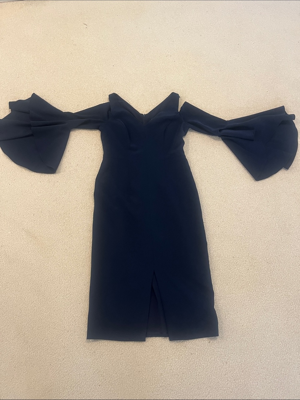 Maggy  London Cold ShoulderMidi Dress with Statement Bell Sleeves